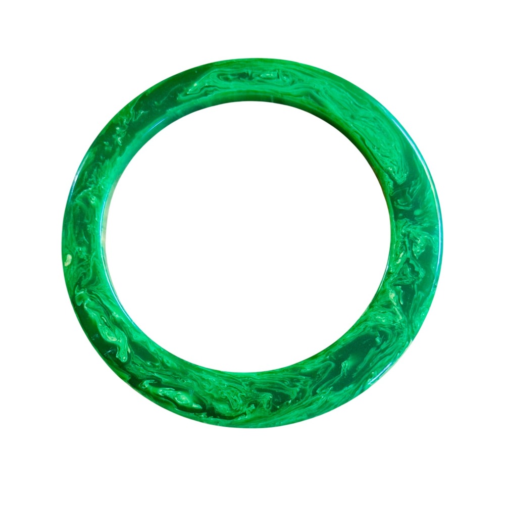 VTG Saucer Spinach Swirled Bakelite Bangle Bracelet Tested Art Deco Marbled Disc